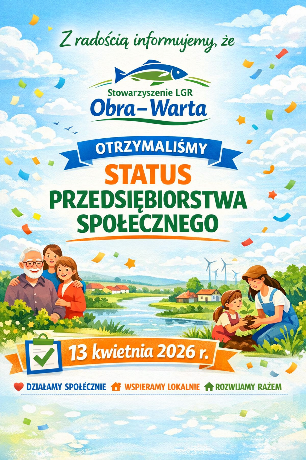 Stowarzyszenie Lokalna Grupa Rybacka Obra – Warta otrzymało status przedsiębiorstwa społecznego.